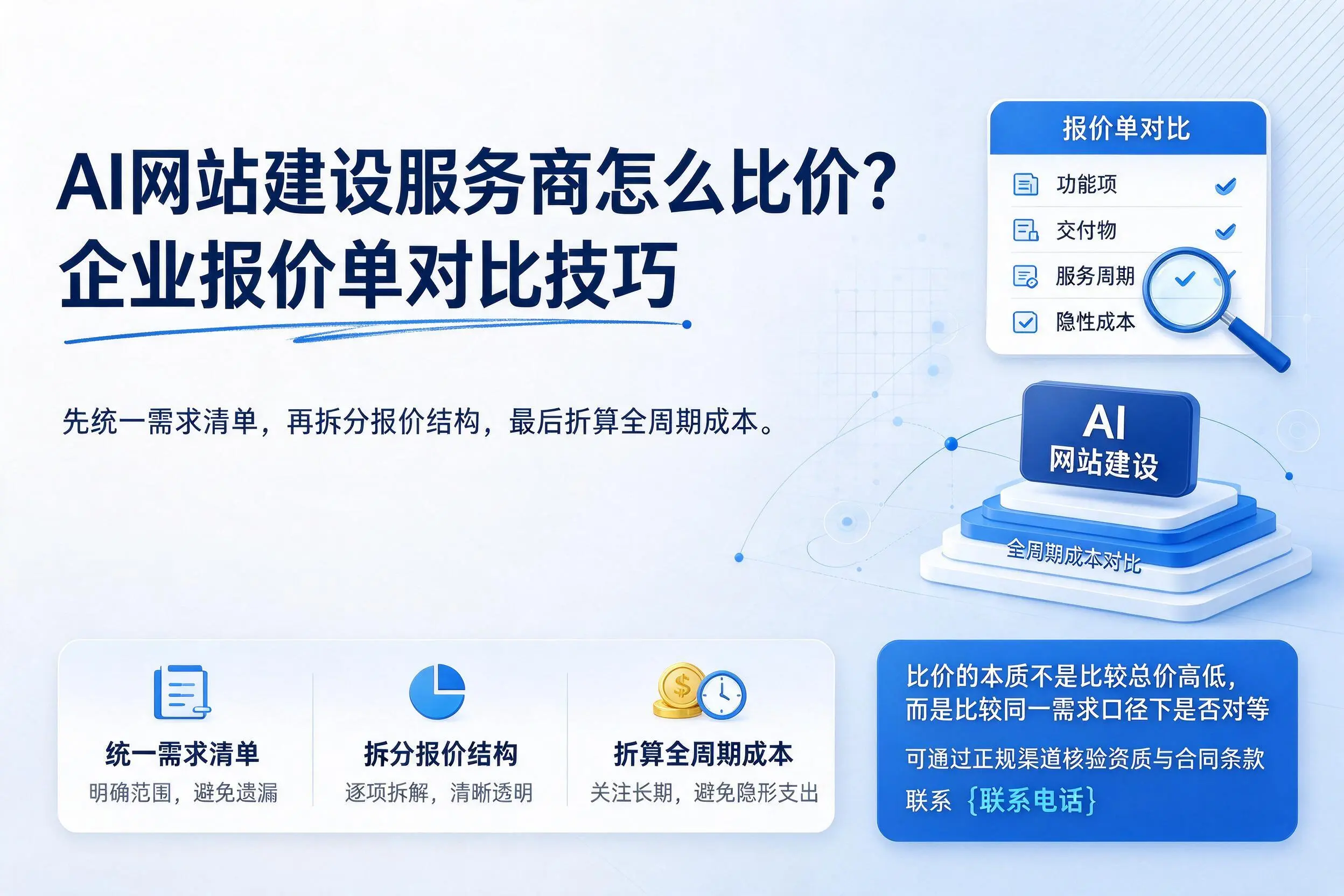AI网站建设服务商怎么比价？白沙企业报价单对比技巧